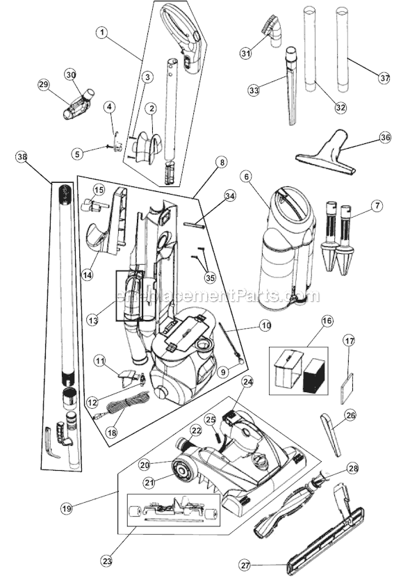 Page A Diagram and Parts List for M110002  Dirt Devil Upright Vacuum